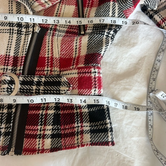 Express Y2K Red White Black Plaid Wool Blend Jacket M Belted Preppy Clueless - Picture 11 of 11